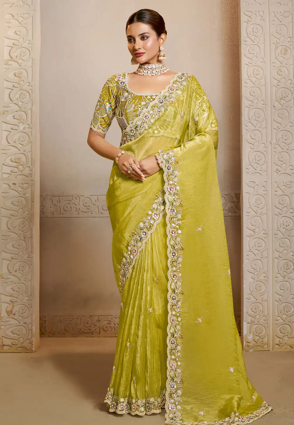 Yellow Organza Saree With Blouse 318969