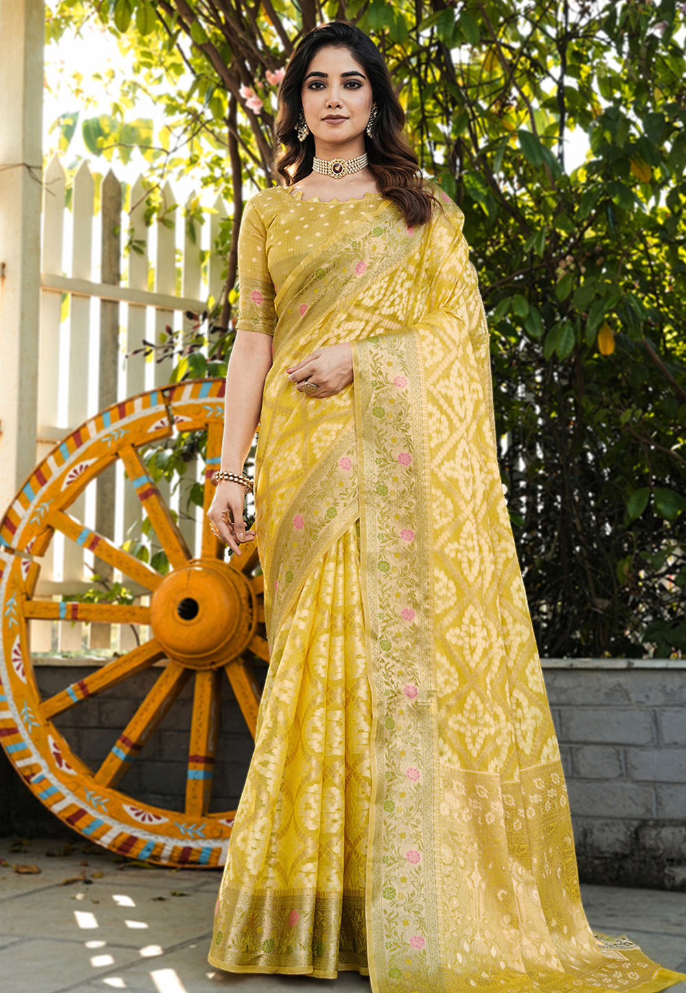 Yellow Organza Saree With Blouse 321387