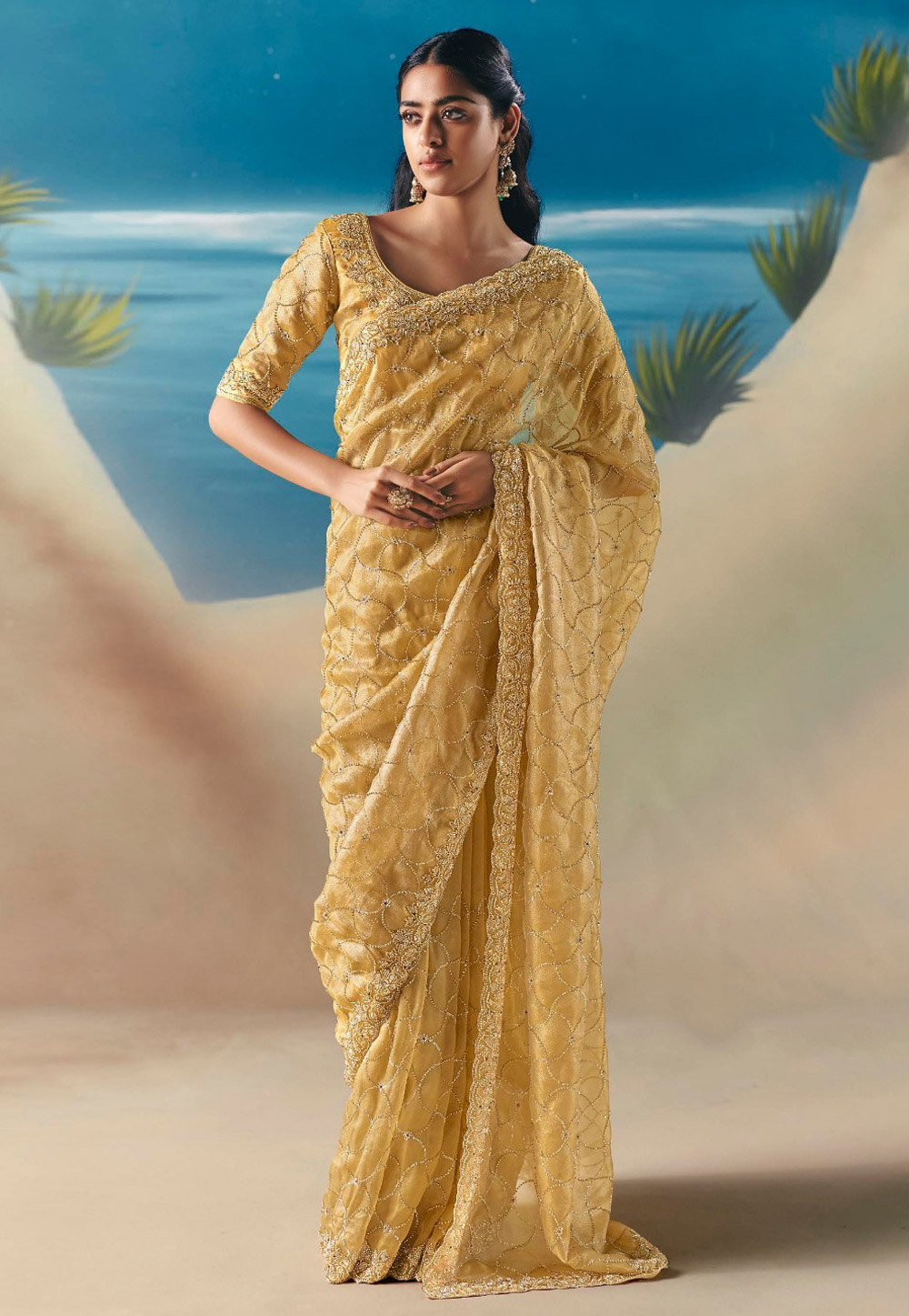 Yellow Organza Saree With Blouse 318470