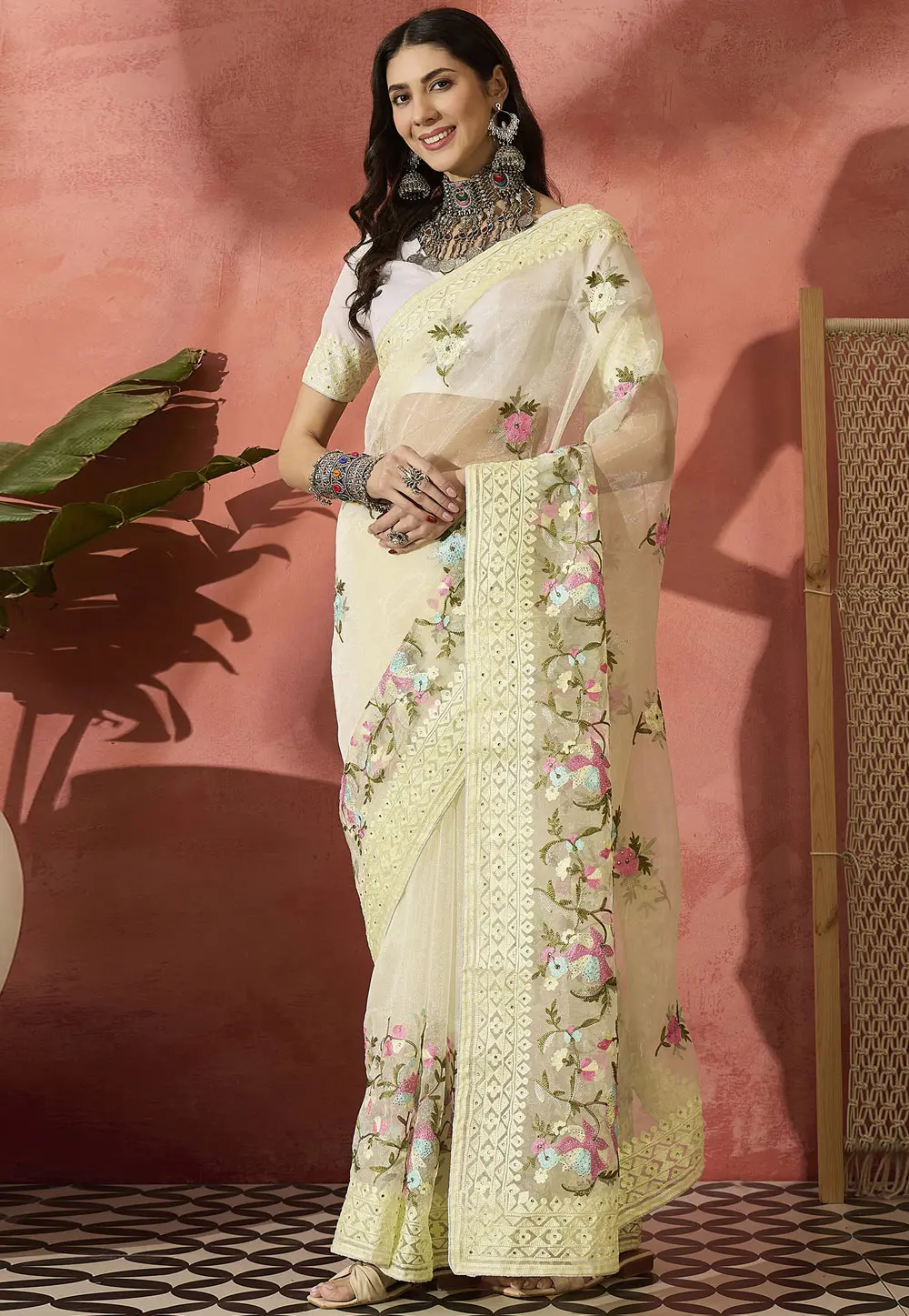 Yellow Organza Saree With Blouse 331633