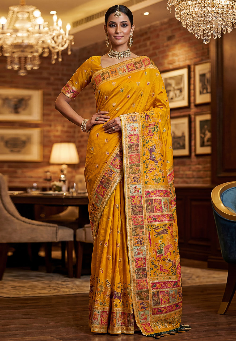 Yellow Pashmina Saree With Blouse 327750
