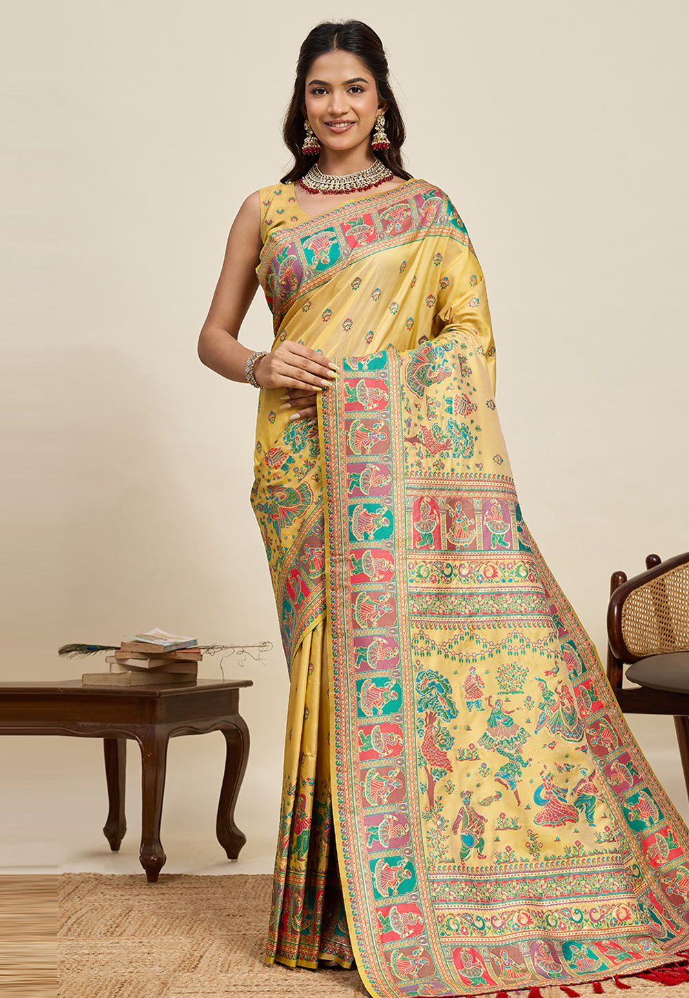 Yellow Pashmina Saree With Blouse 323028
