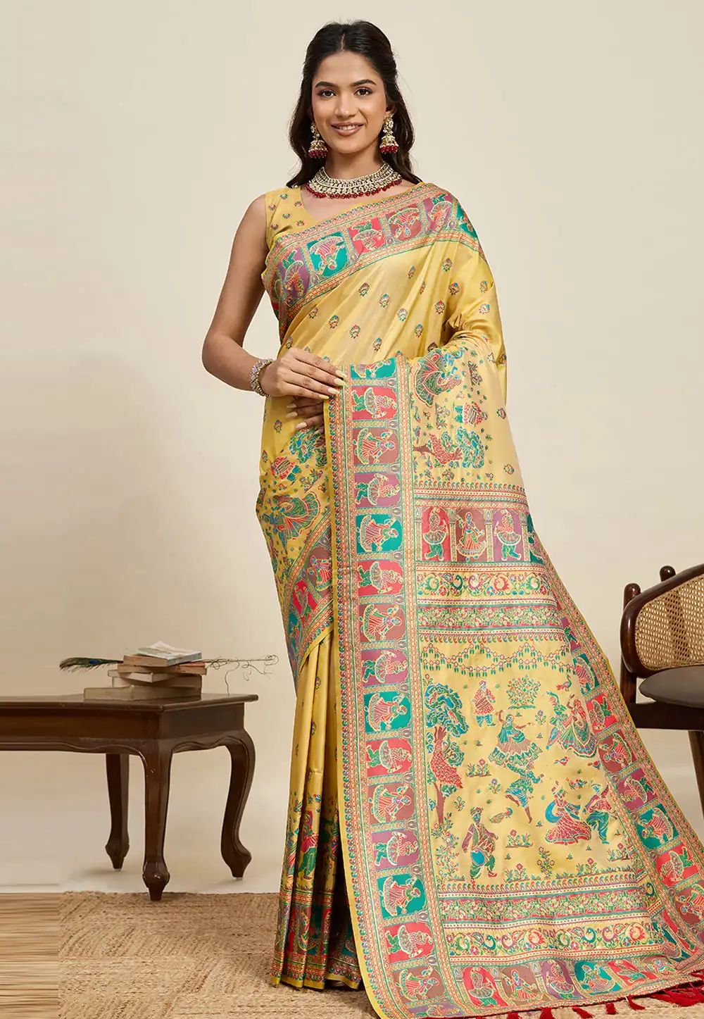 Yellow Pashmina Saree With Blouse 323028