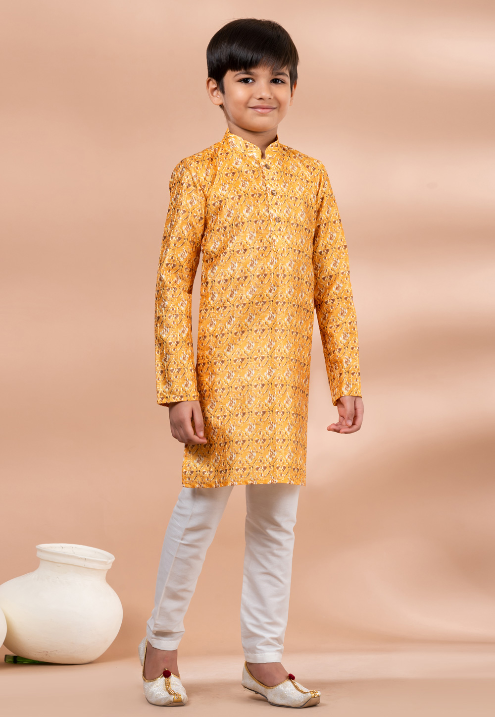 Yellow Polyester Kids Kurta Pajama 284132