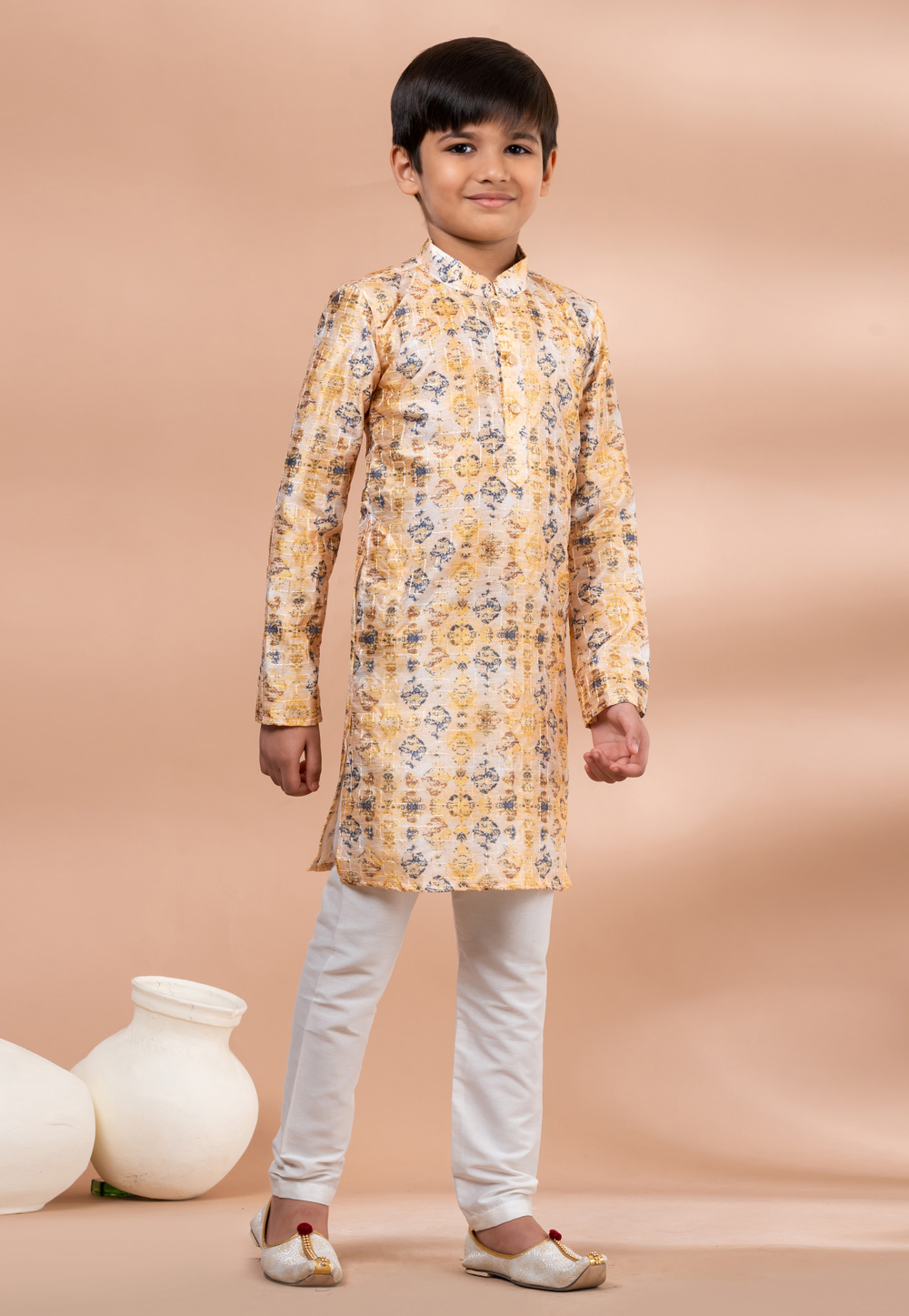 Yellow Polyester Kids Kurta Pajama 284134