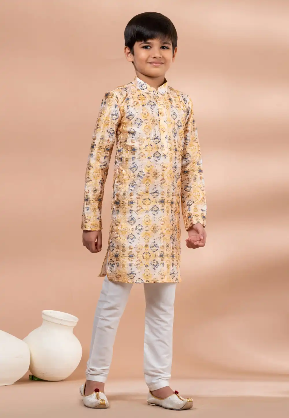 Yellow Polyester Kids Kurta Pajama 284134
