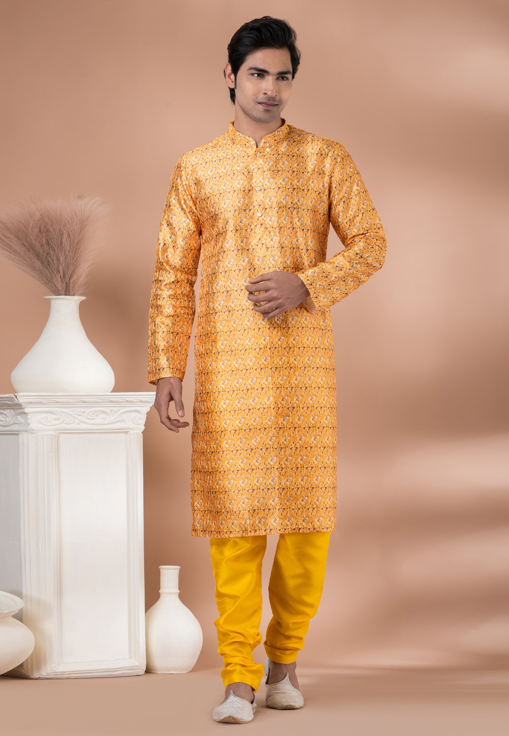 Yellow Polyester Kurta Pajama 282548