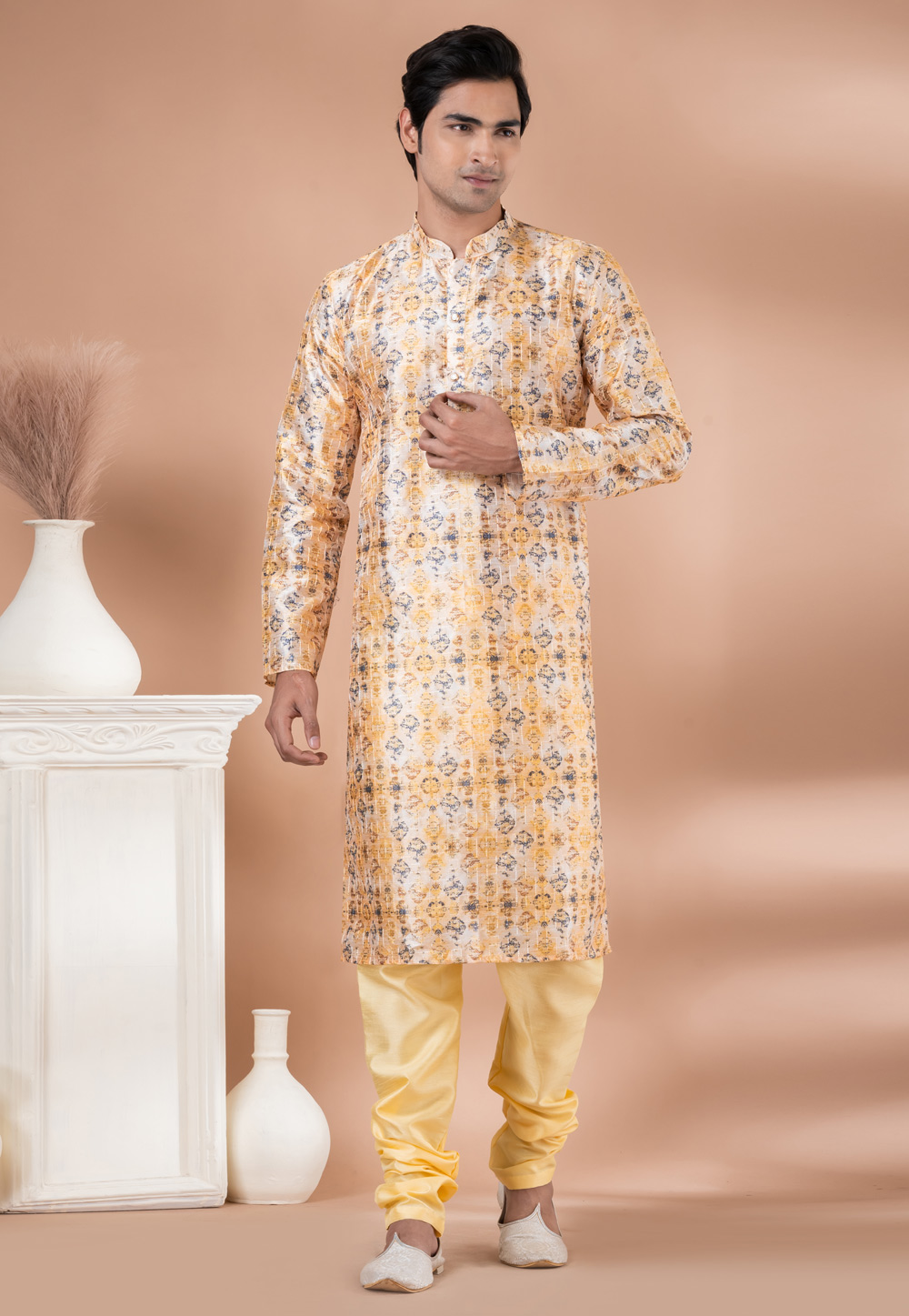 Yellow Polyester Kurta Pajama 282549