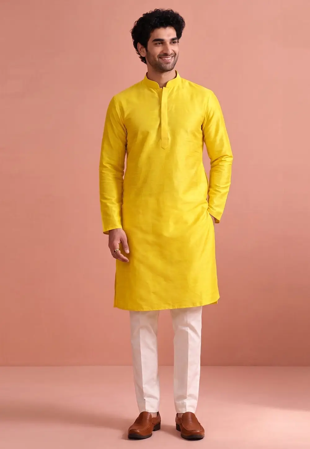 Yellow Raw Silk Kurta Pajama 332381