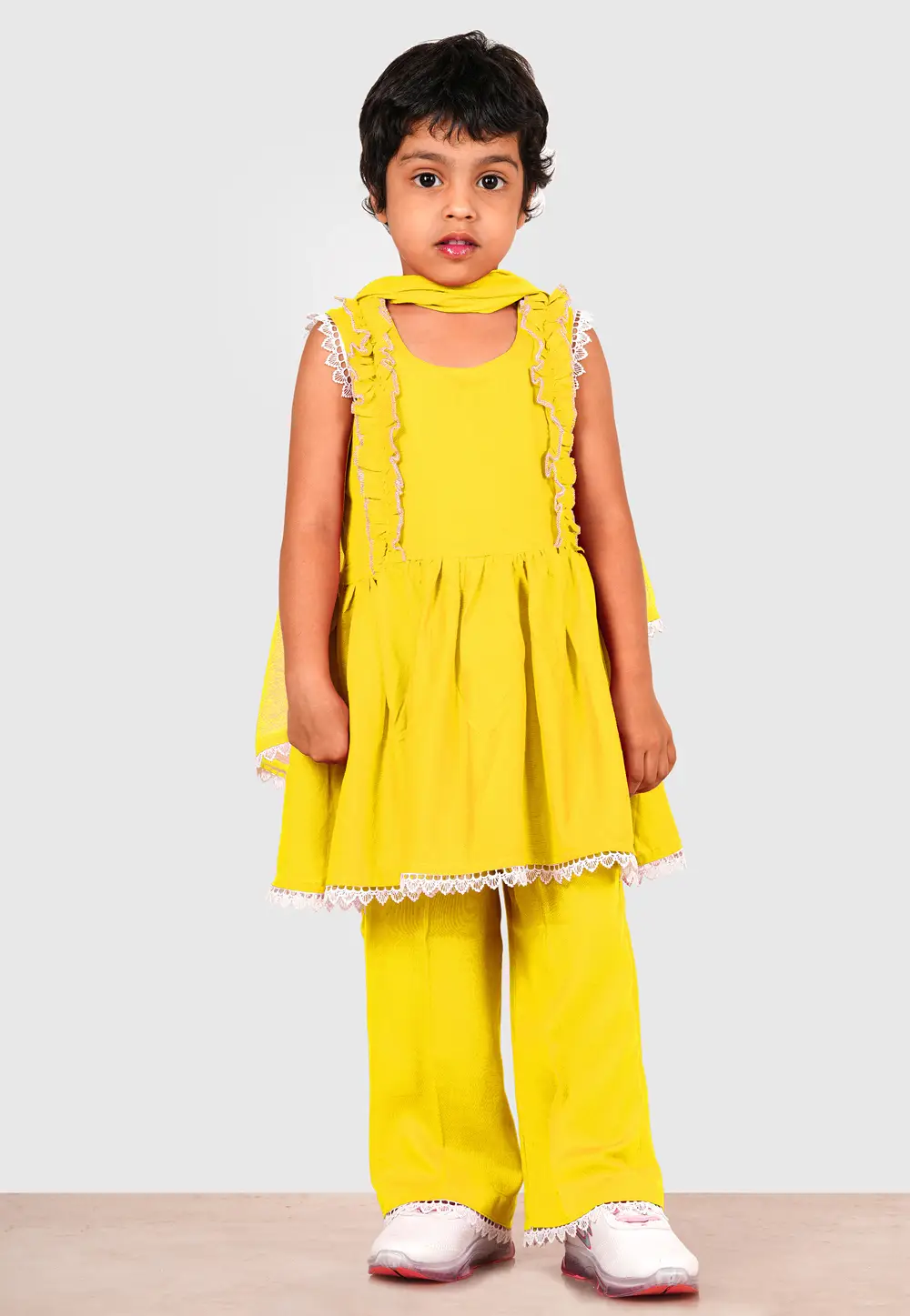Yellow Rayon Girls Palazzo Suit 335725