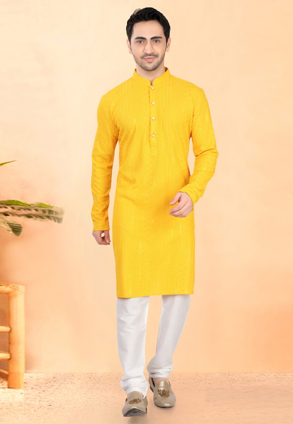 Yellow Rayon Kurta Pajama 307937