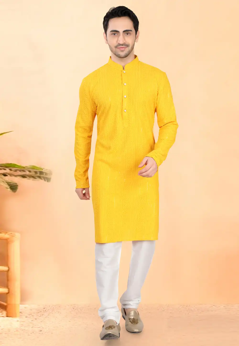 Yellow Rayon Kurta Pajama 307937