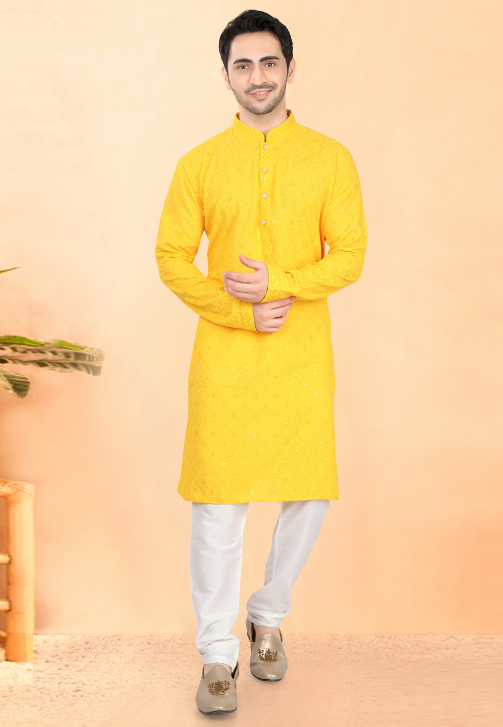 Yellow Rayon Kurta Pajama 307941