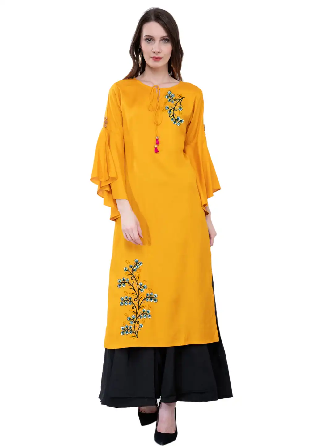 Yellow Rayon Kurta Set With Palazzo 306796