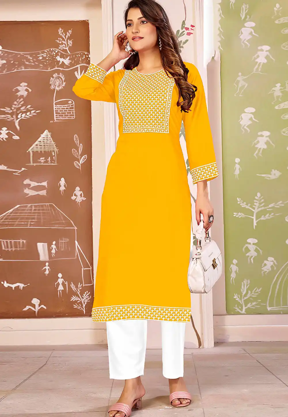 Yellow Rayon Kurta Set With Pant 324119