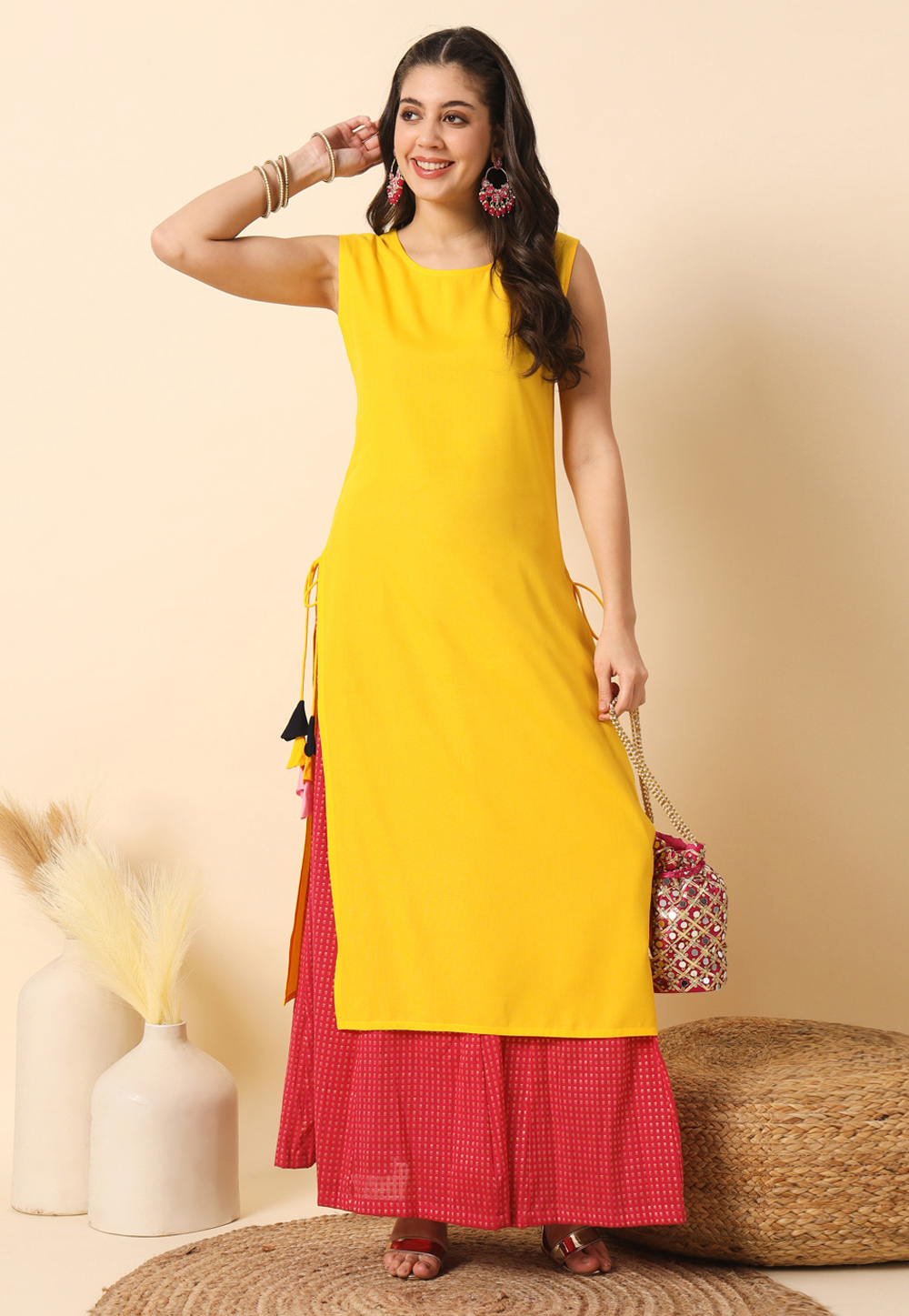 Yellow Rayon Long Kurti 308658
