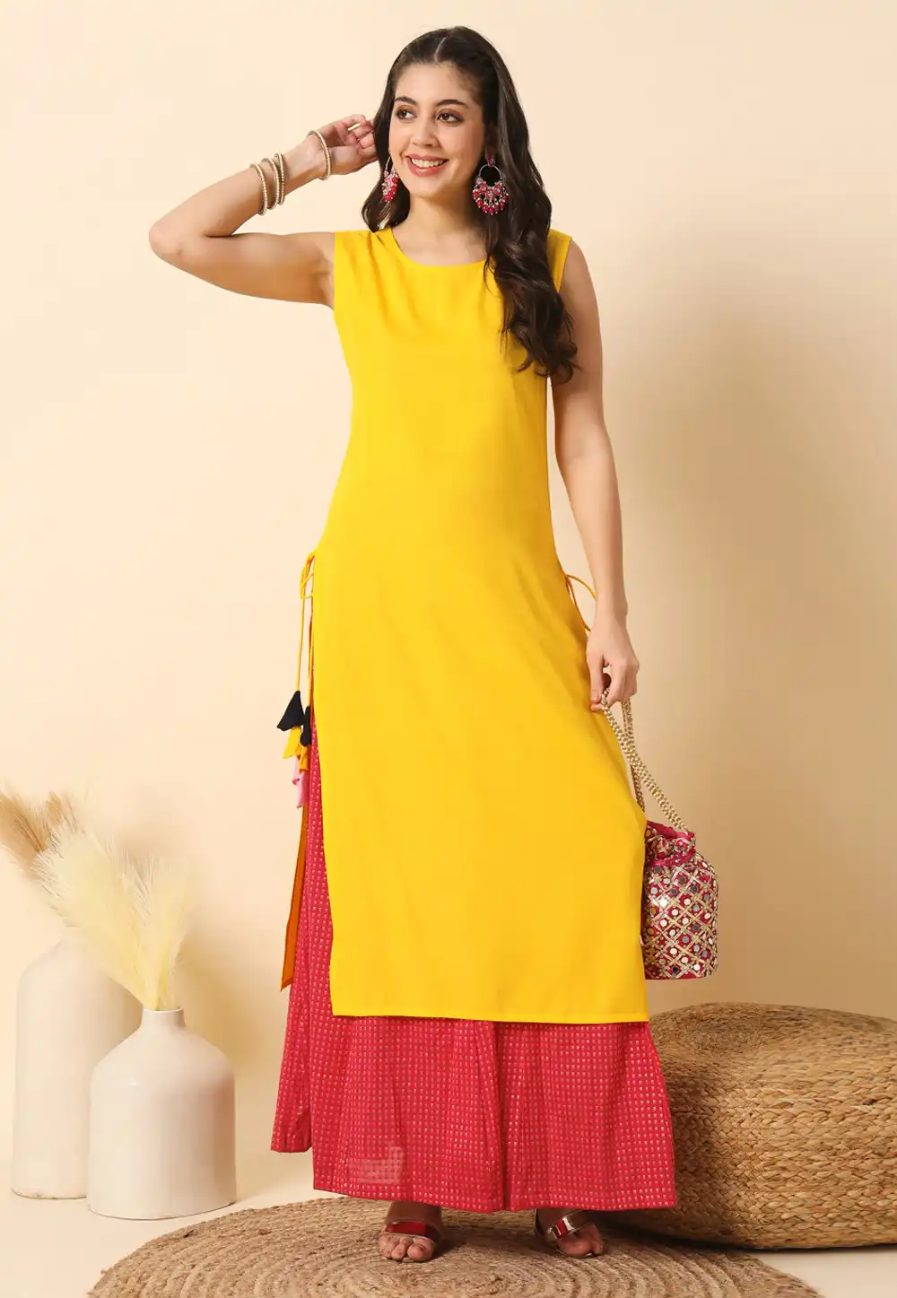 Yellow Rayon Long Kurti 308658