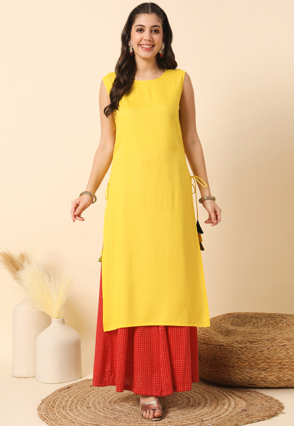 Yellow Rayon Long Kurti 308660