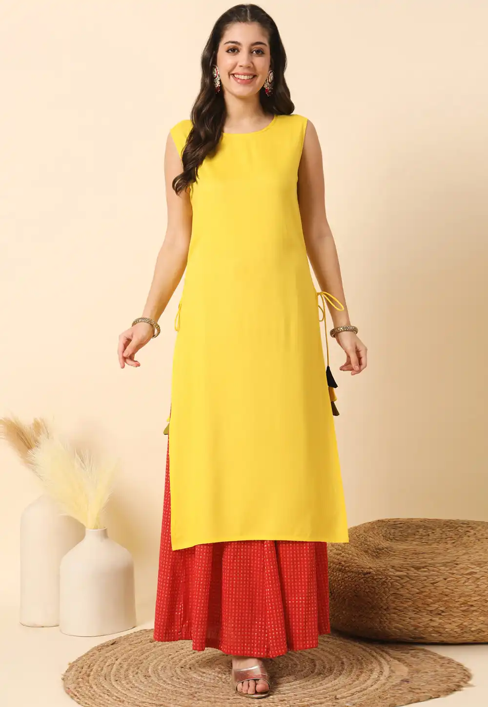 Yellow Rayon Long Kurti 308660