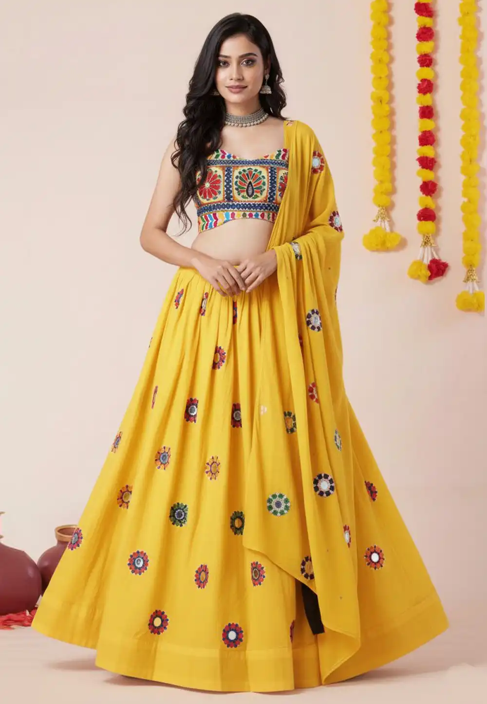 Yellow Rayon Navratri Chaniya Choli 327831