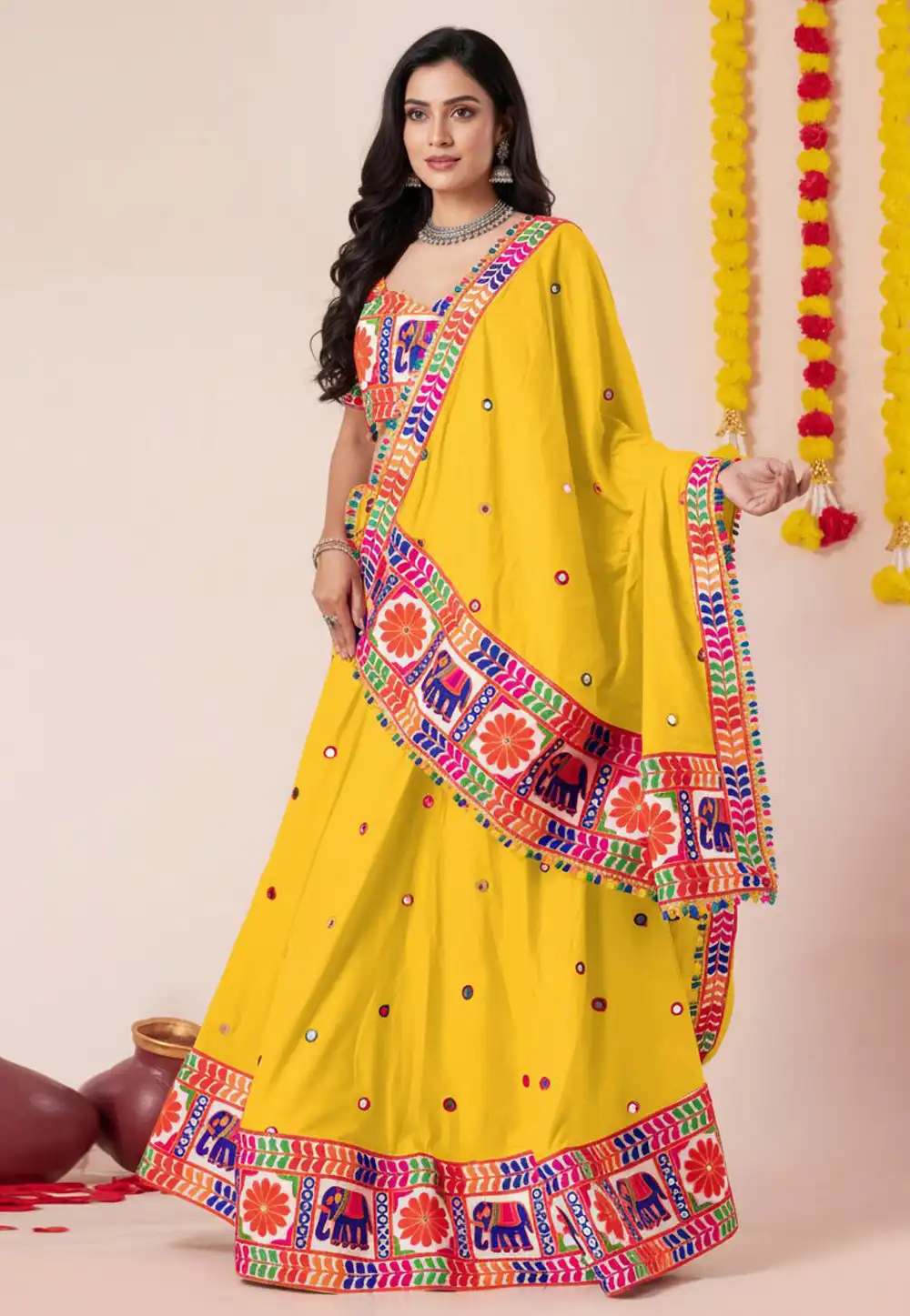 Yellow Rayon Navratri Chaniya Choli 327973