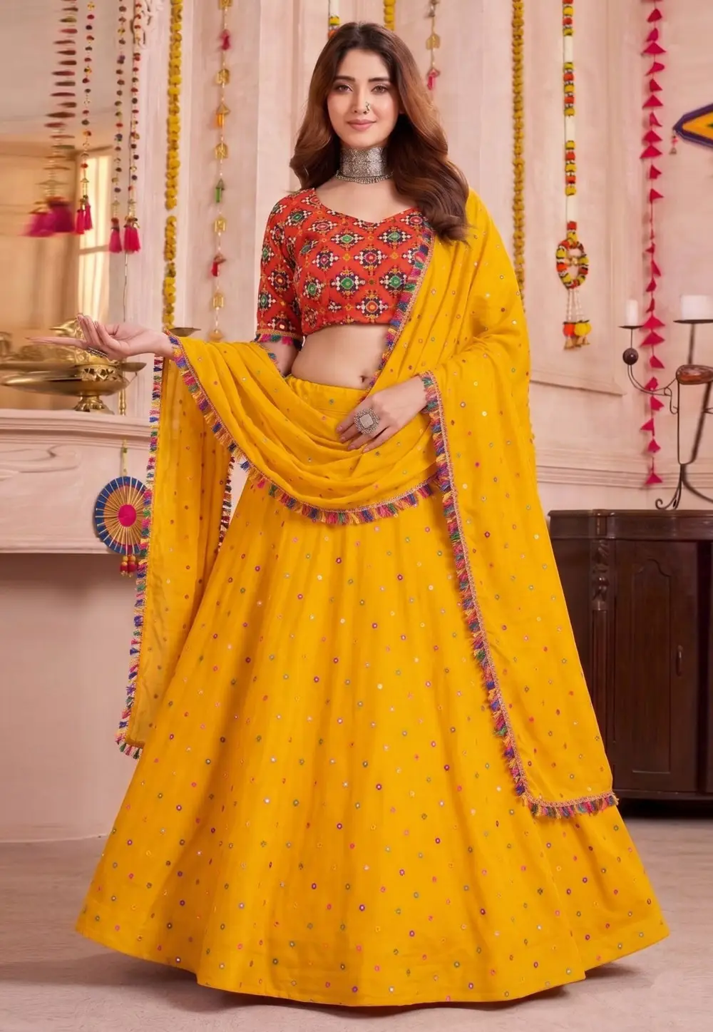 Yellow Rayon Navratri Chaniya Choli 333958