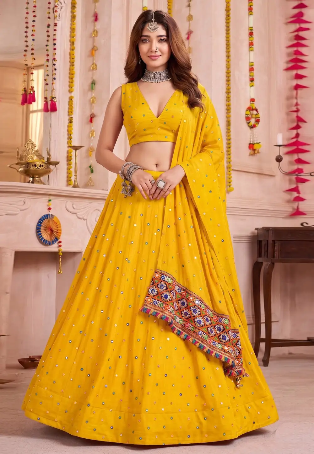 Yellow Rayon Navratri Chaniya Choli 333964