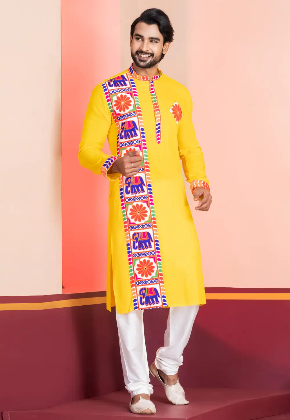 Yellow Rayon Navratri Kurta Pajama 315571