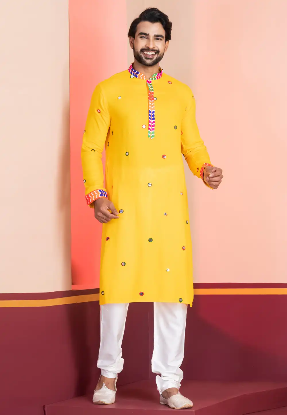 Yellow Rayon Navratri Kurta Pajama 315577