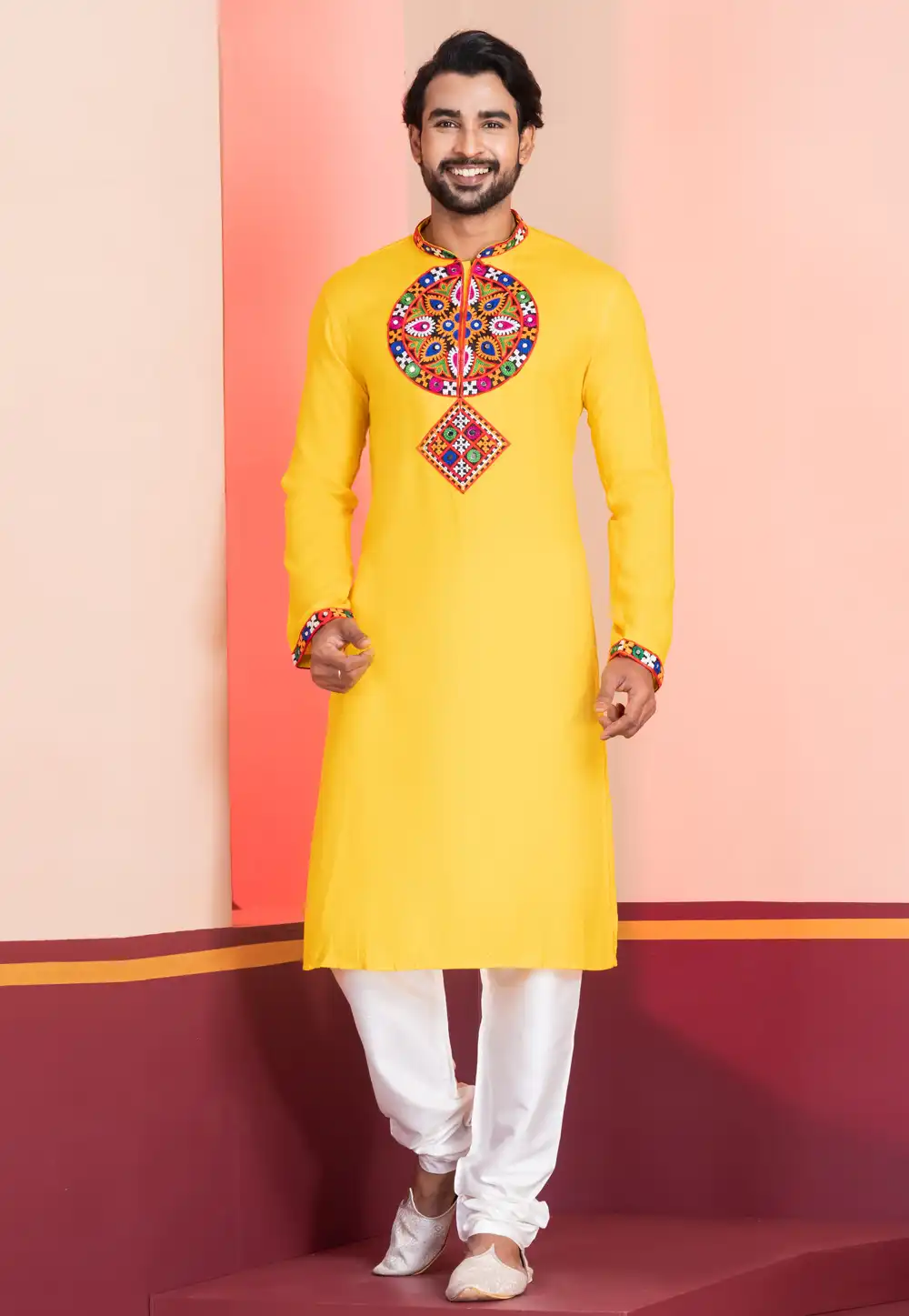 Yellow Rayon Navratri Kurta Pajama 315592