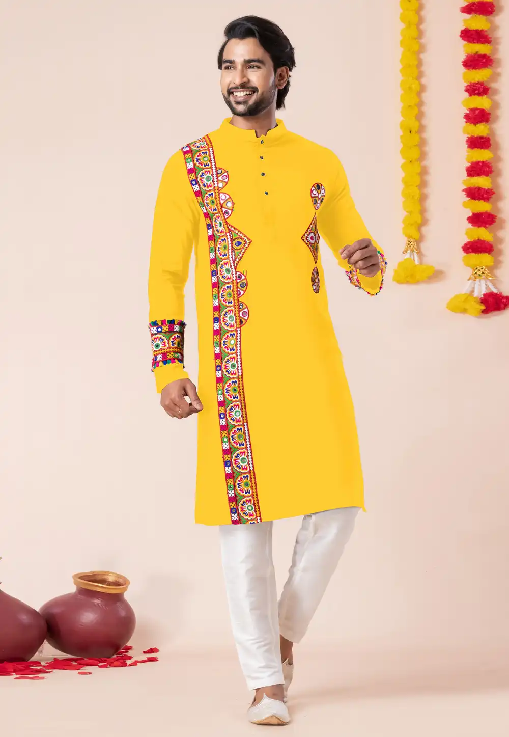 Yellow Rayon Navratri Kurta Pajama 315900