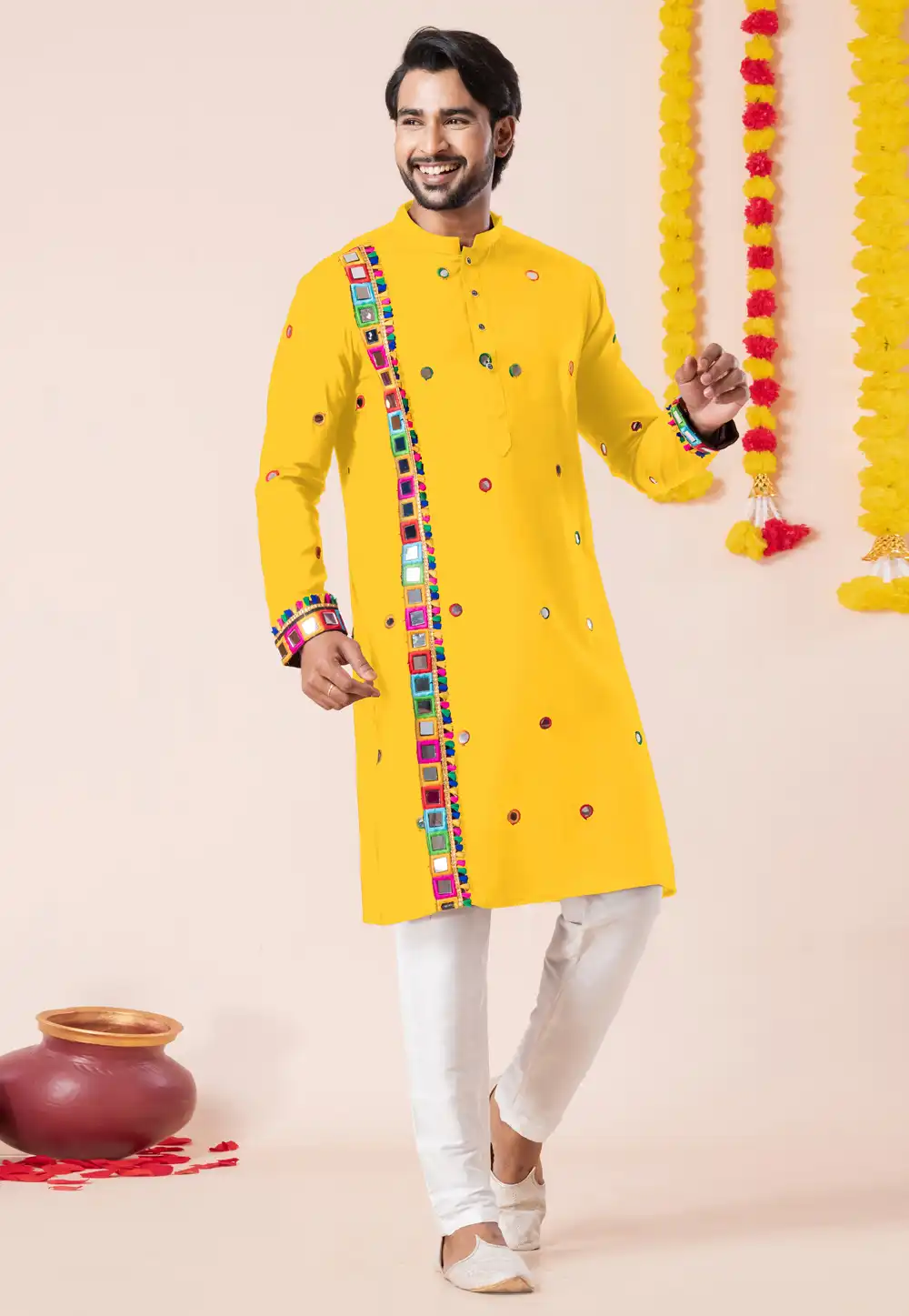 Yellow Rayon Navratri Kurta Pajama 315906