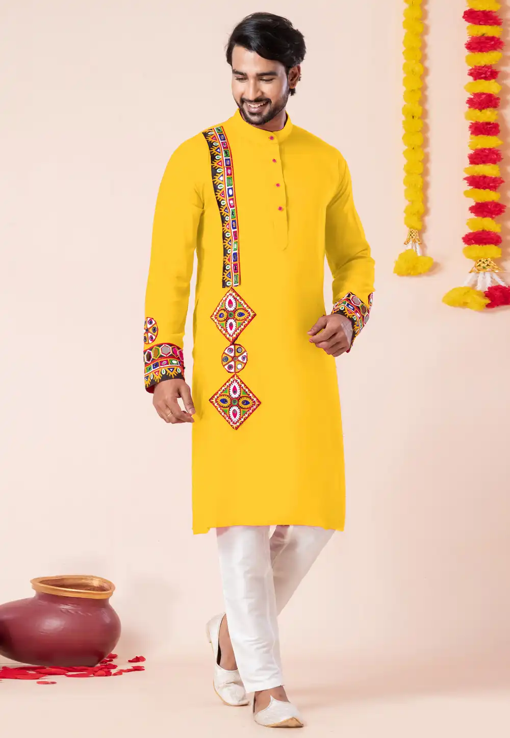 Yellow Rayon Navratri Kurta Pajama 315912