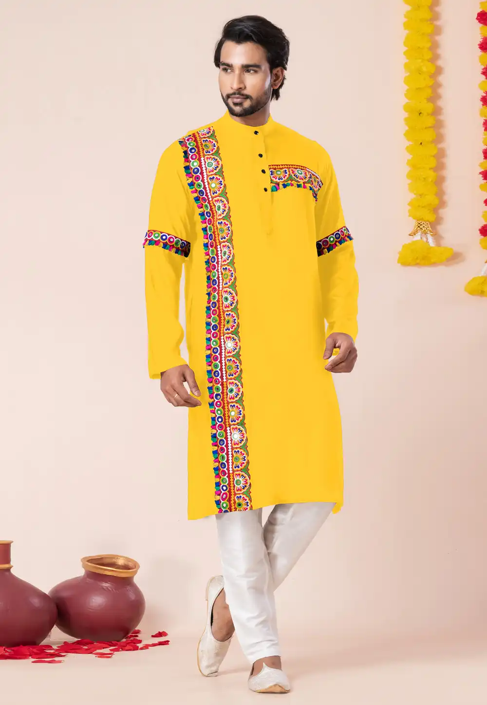 Yellow Rayon Navratri Kurta Pajama 315918