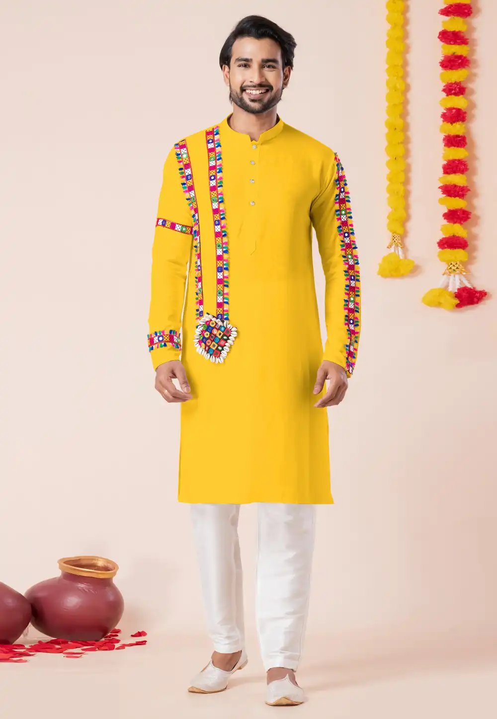 Yellow Rayon Navratri Kurta Pajama 315924