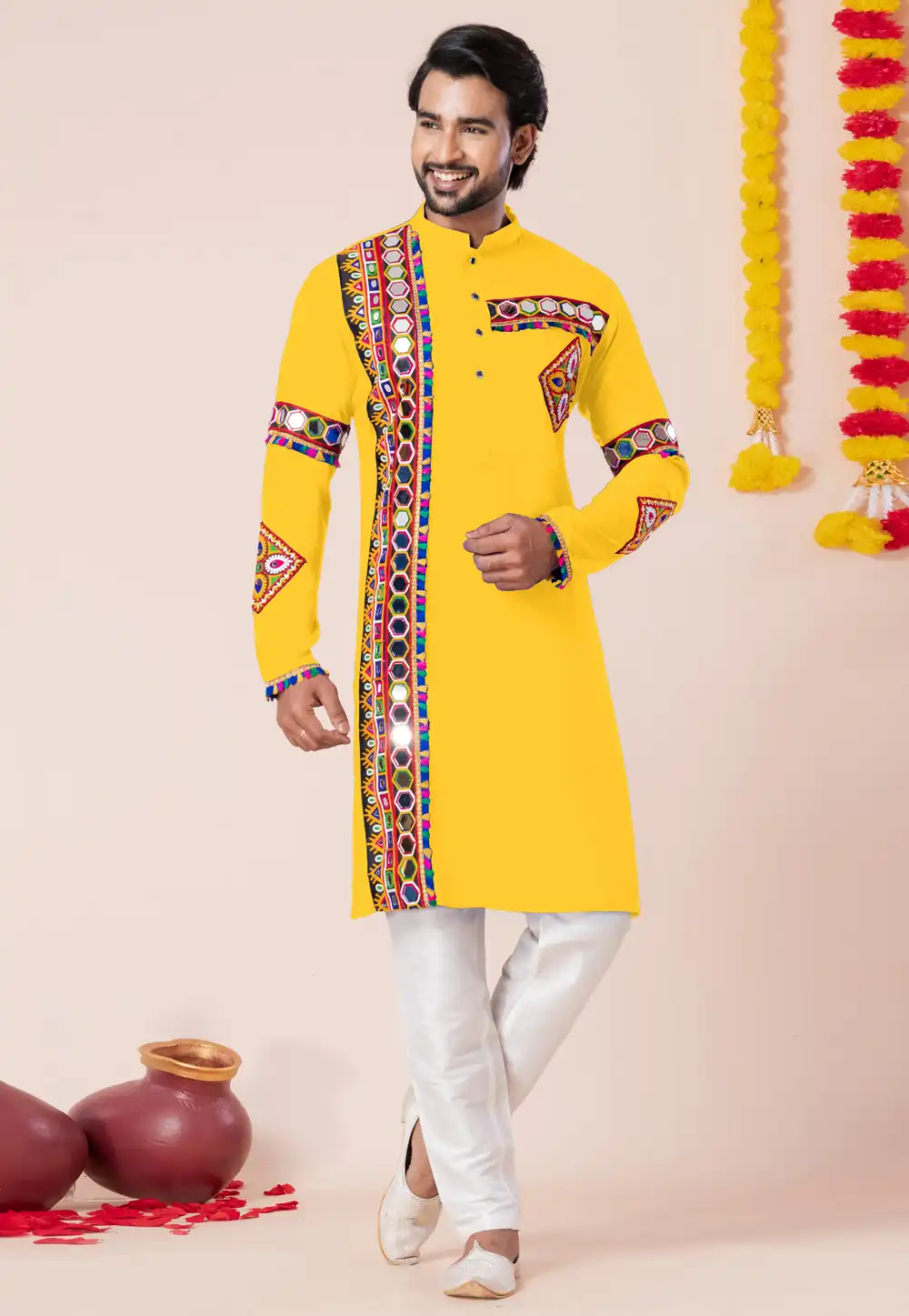 Yellow Rayon Navratri Kurta Pajama 315930