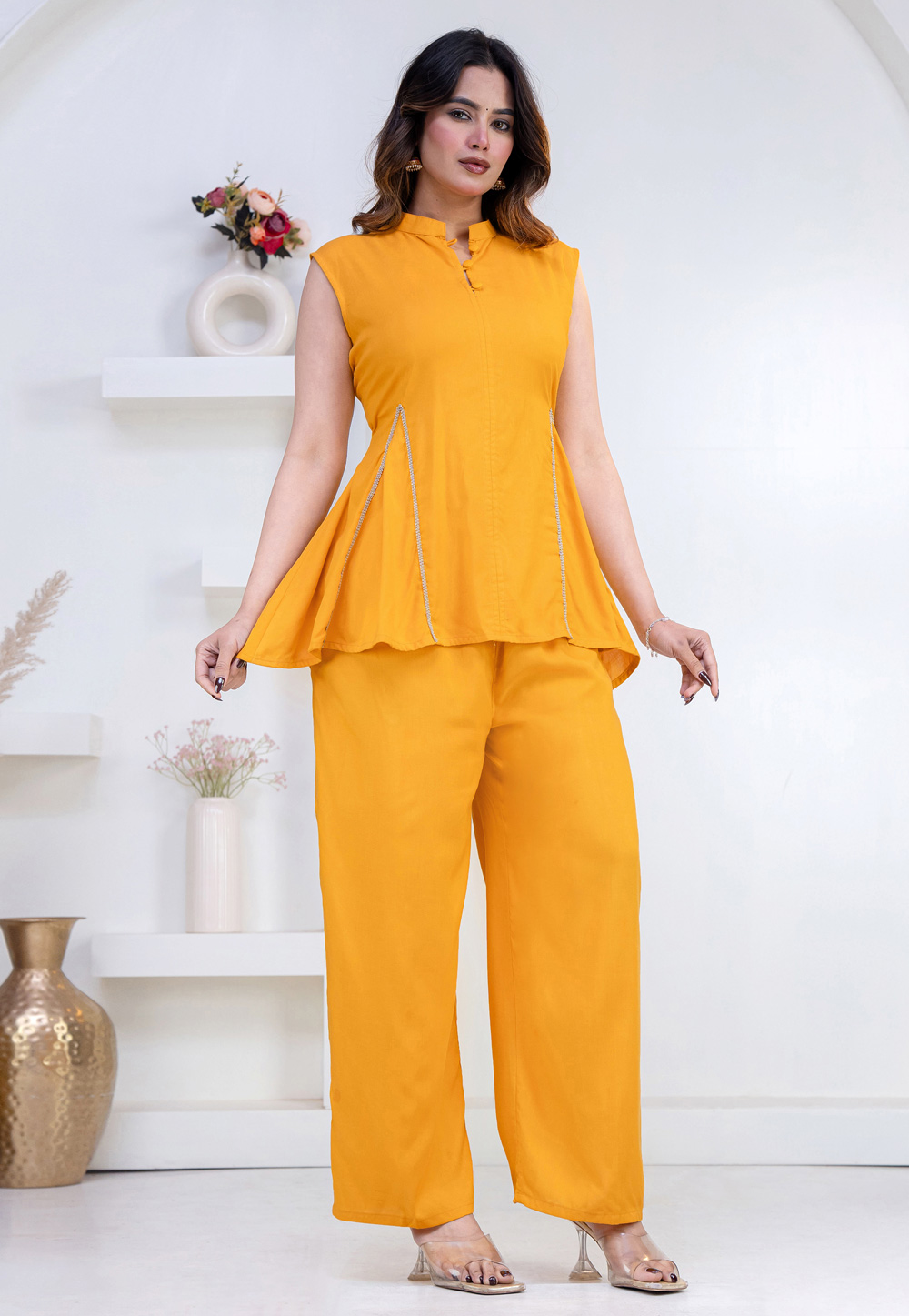 Yellow Rayon Peplum Salwar Kameez 327293