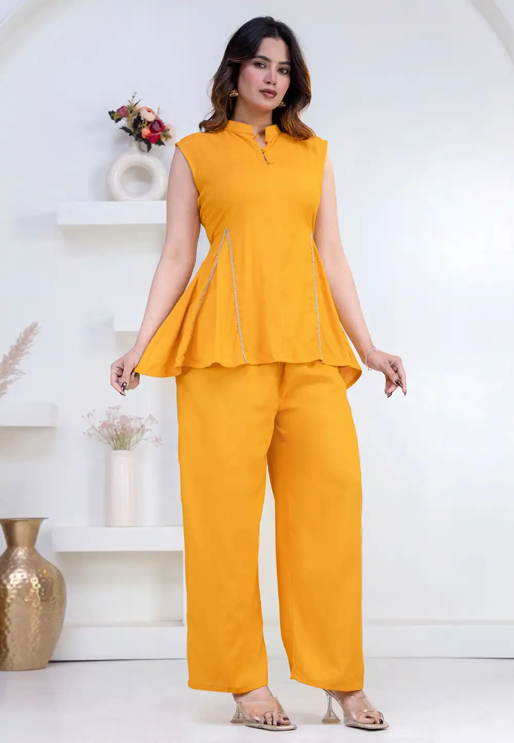 Yellow Rayon Peplum Salwar Kameez 327293