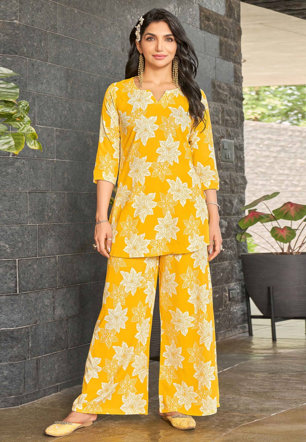 Yellow Rayon Printed Co-Ords Set 328662