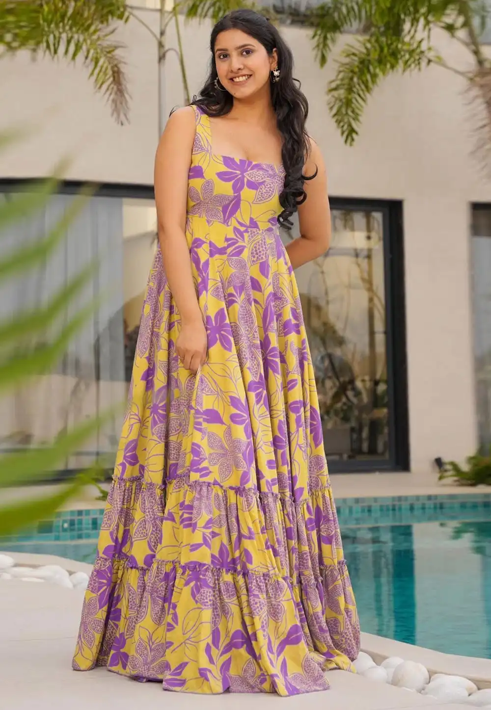 Yellow Rayon Printed Gown 310304