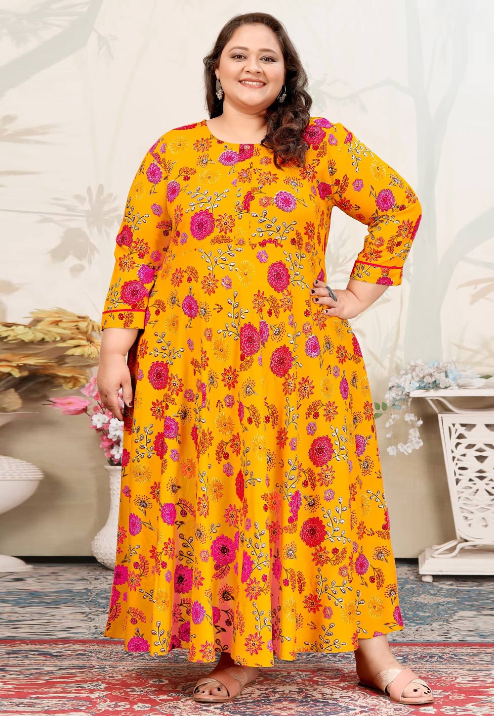 Yellow Rayon Printed Long Tunic 308179