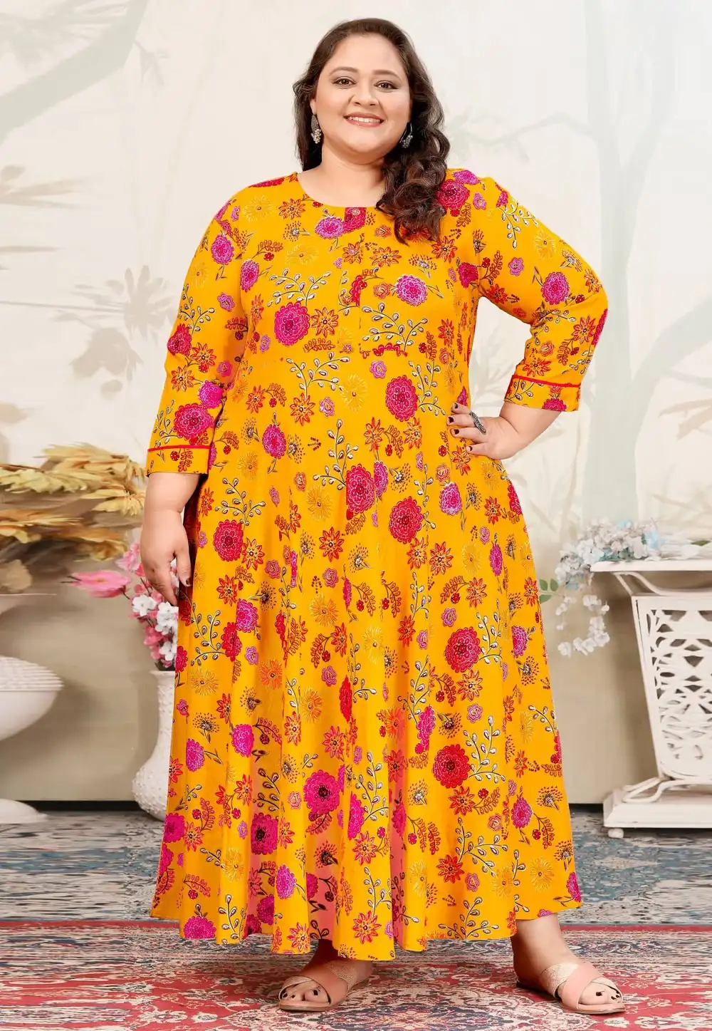 Yellow Rayon Printed Long Tunic 308179