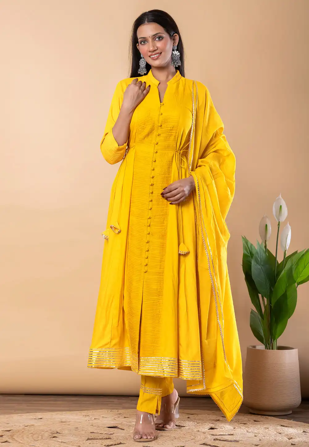 Yellow Rayon Readymade Anarkali Suit 317100