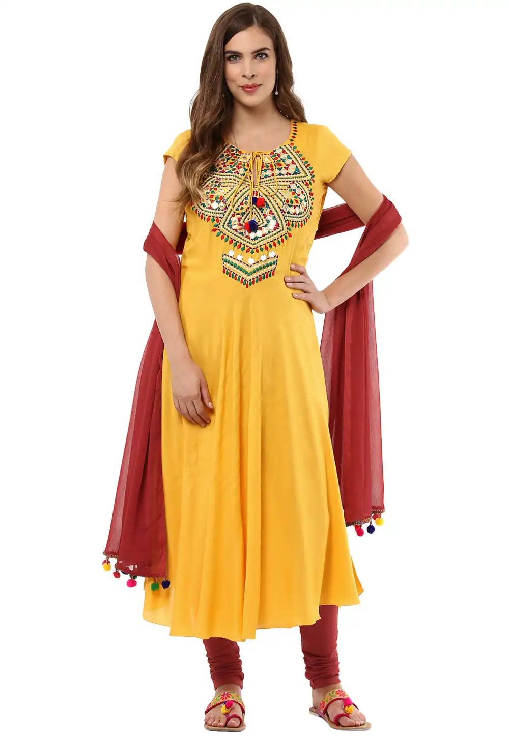 Yellow Rayon Readymade Churidar Suit 309846