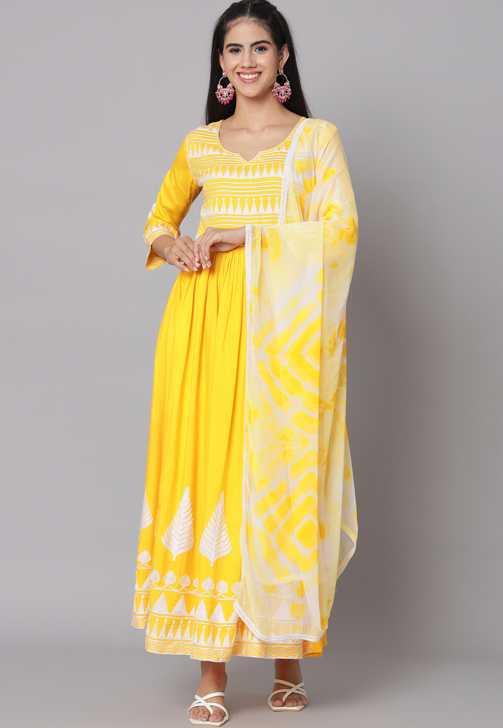 Yellow Rayon Readymade Long Anarkali Suit 308670