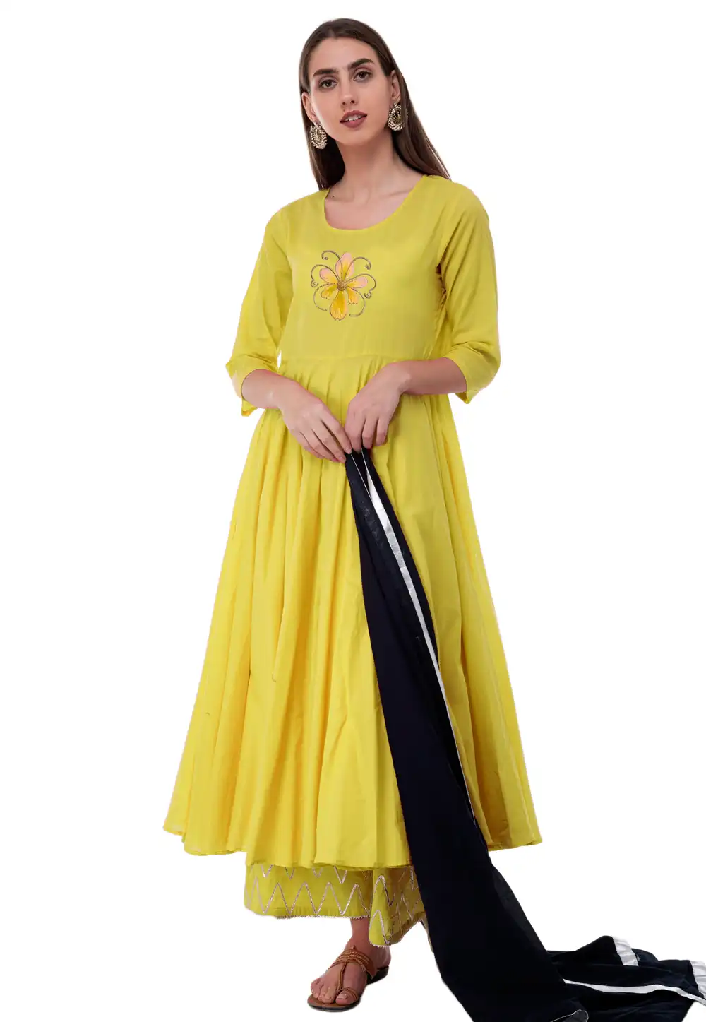 Yellow Rayon Readymade Palazzo Suit 306782