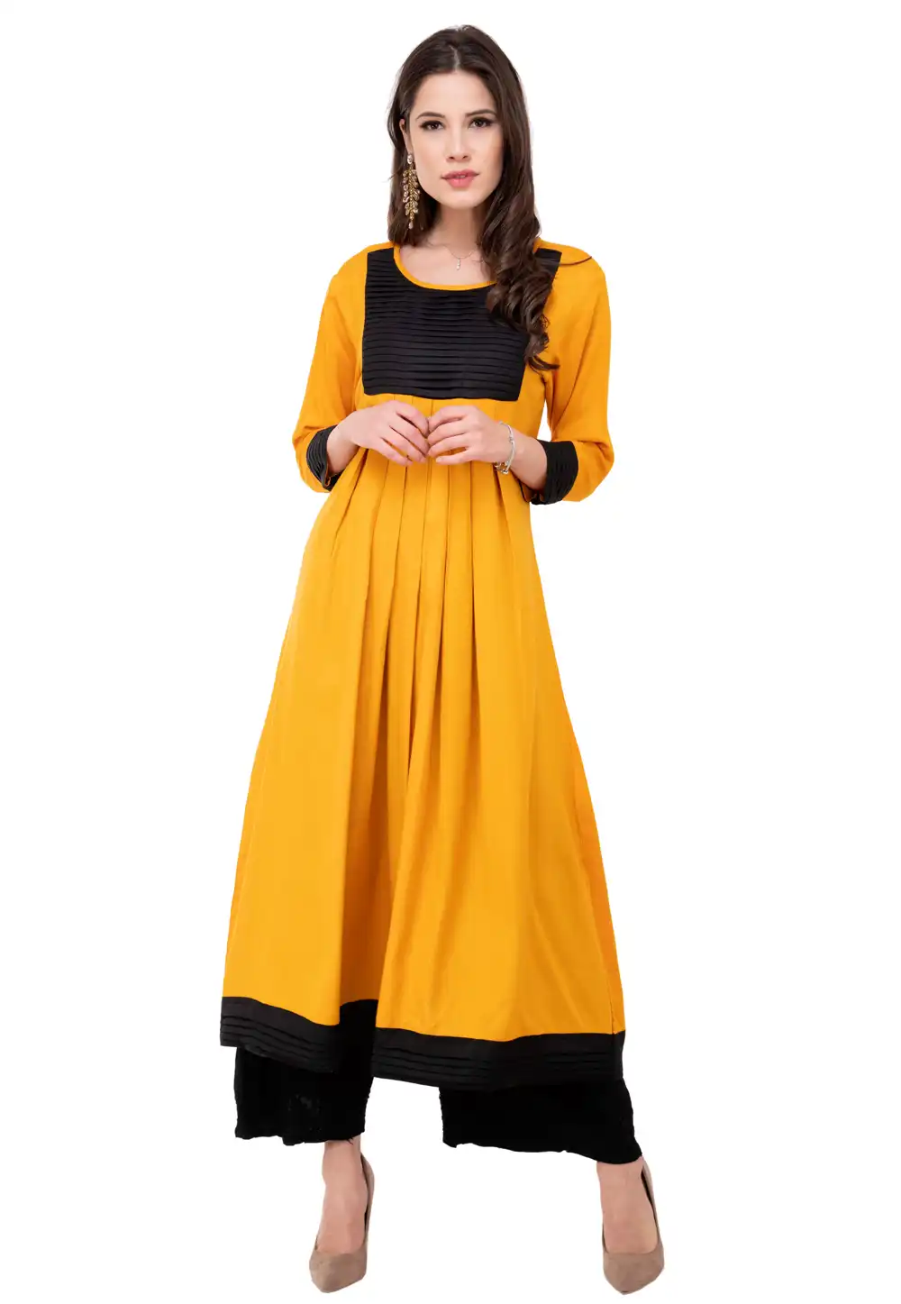 Yellow Rayon Readymade Palazzo Suit 322039