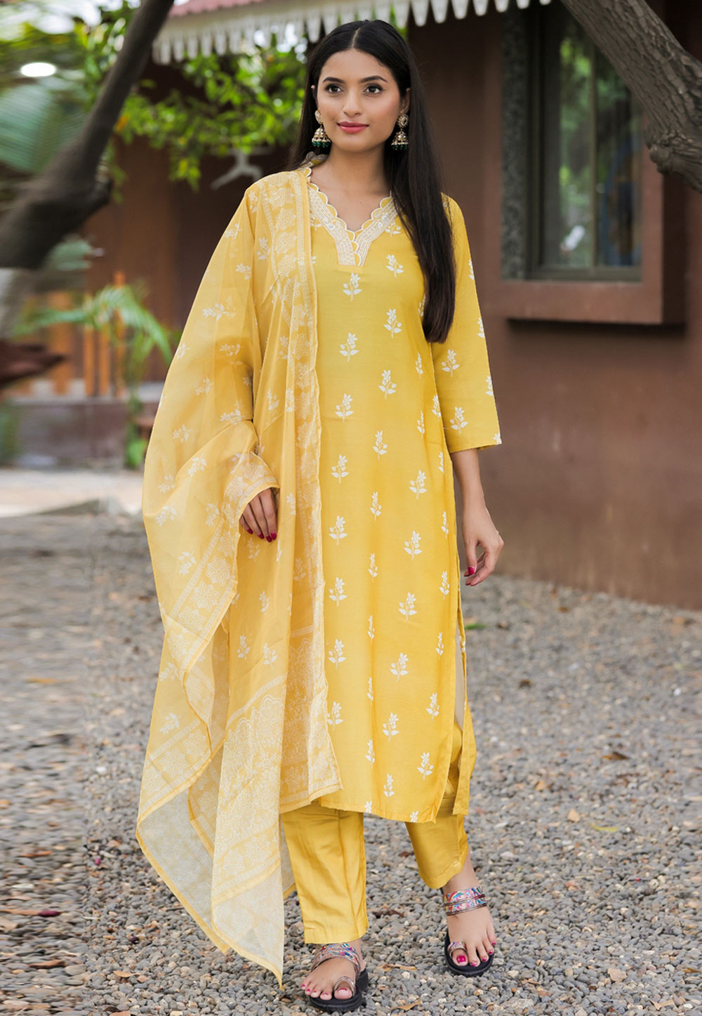 Yellow Rayon Readymade Pant Style Suit 320906