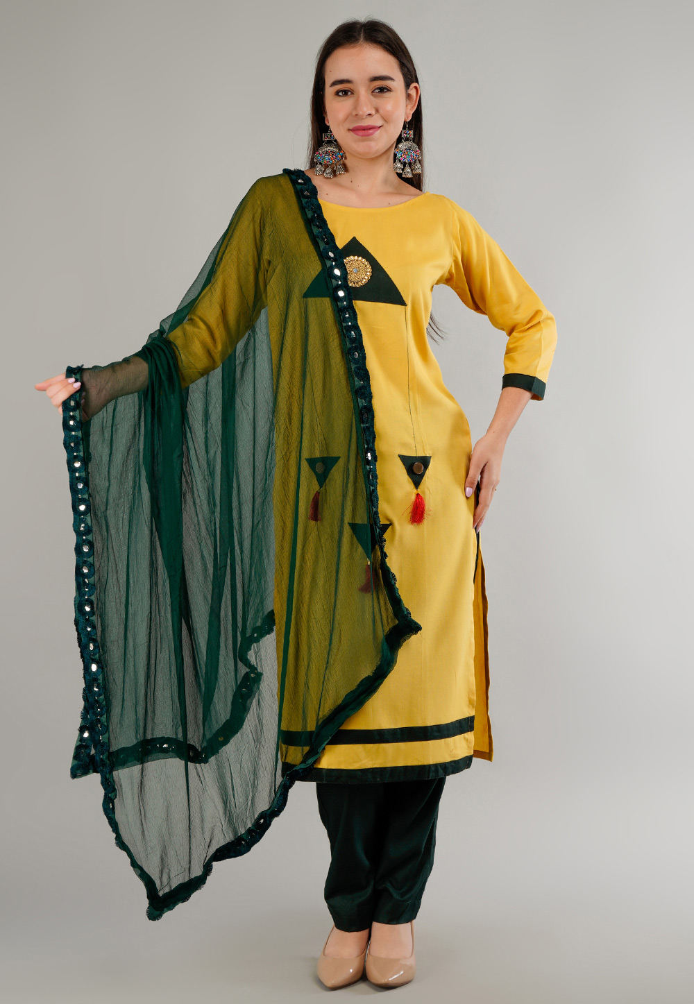 Yellow Rayon Readymade Pant Style Suit 282803