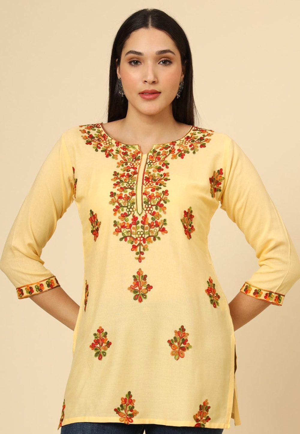 Yellow Rayon Short Kurti for Women 312615